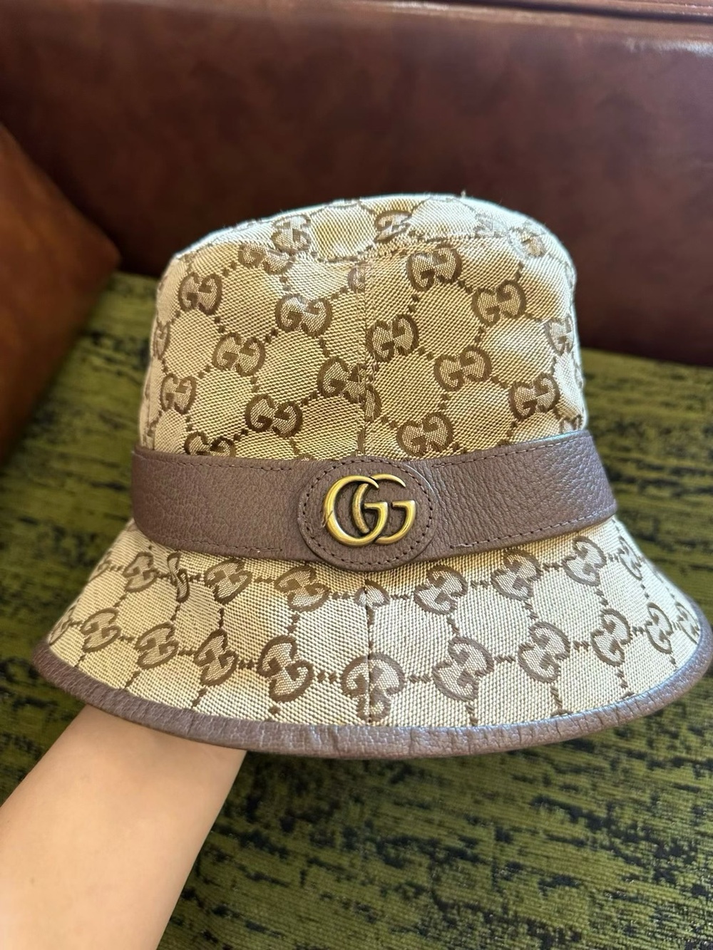 Gucci Brown/Beige GG Canvas Bucket Hat with Gold Double-G